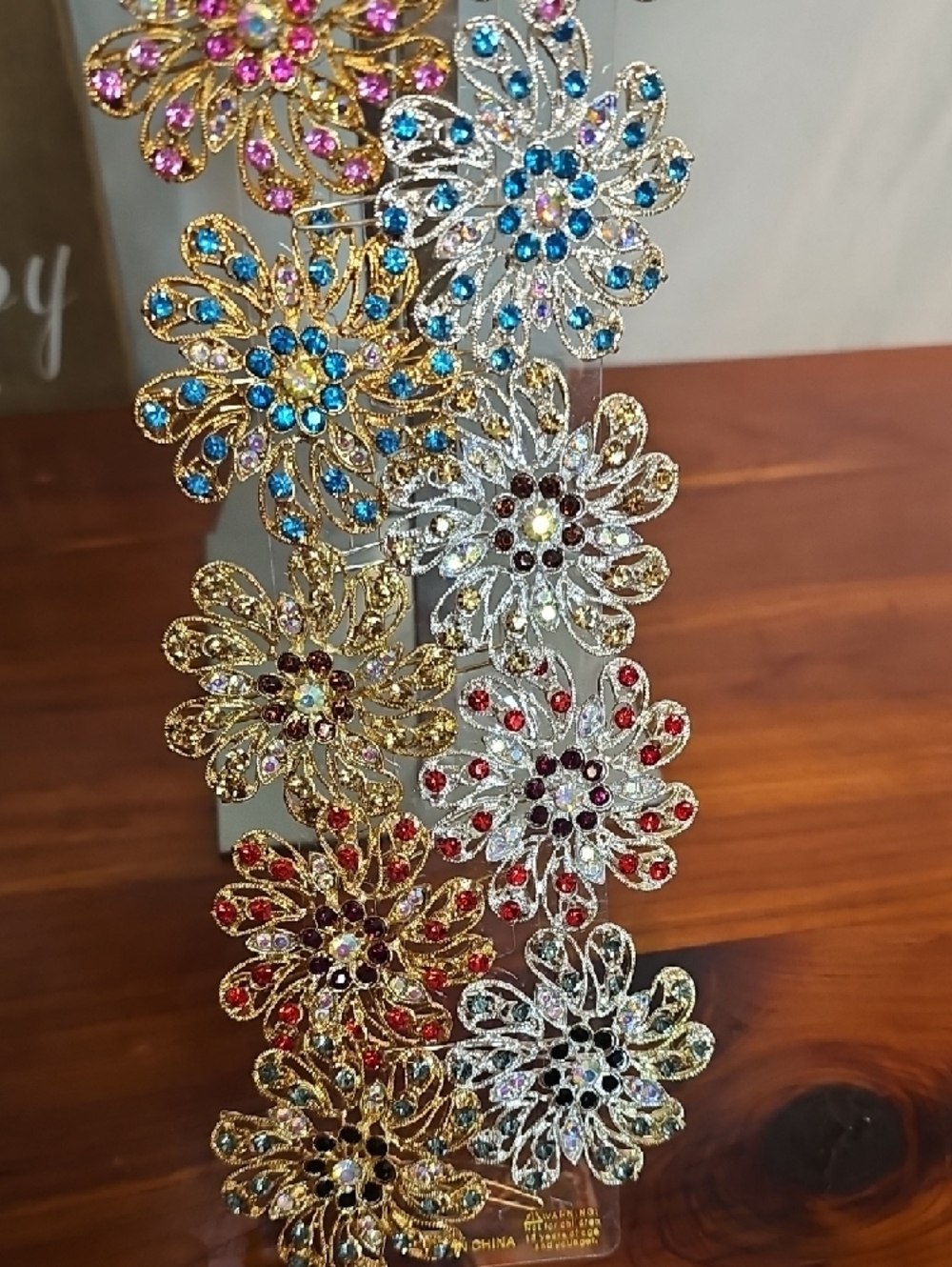 Crystal Flower Hair Clips - Multicolor Decorative Set - Picture 3 of 10